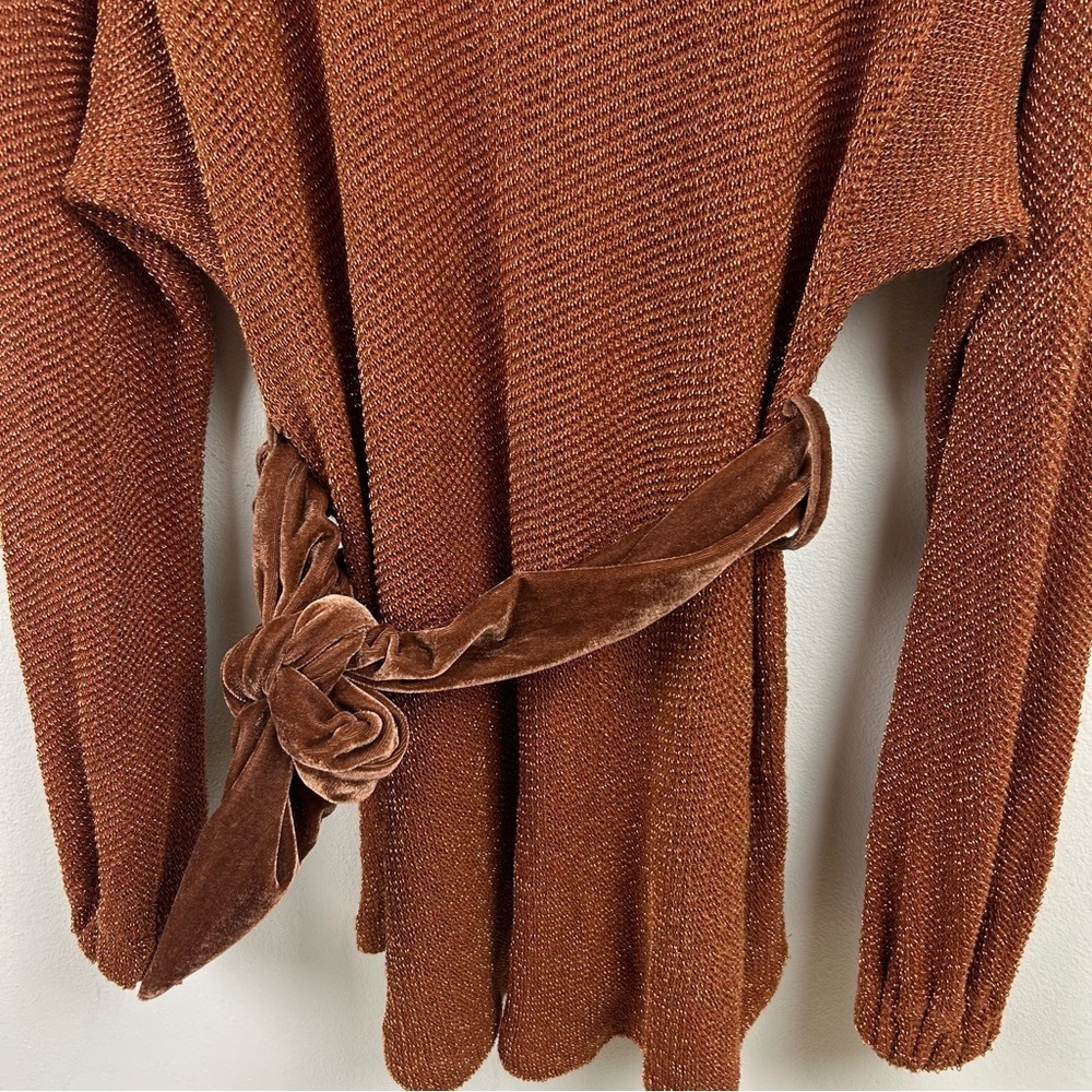 Free People Fete Knit Metallic rare sweater dress with velvet belt size: S - Picture 4 of 15